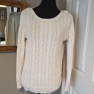 Old Navy Cream Cable-Knit Crewneck Sweater with Shoulder Buttons